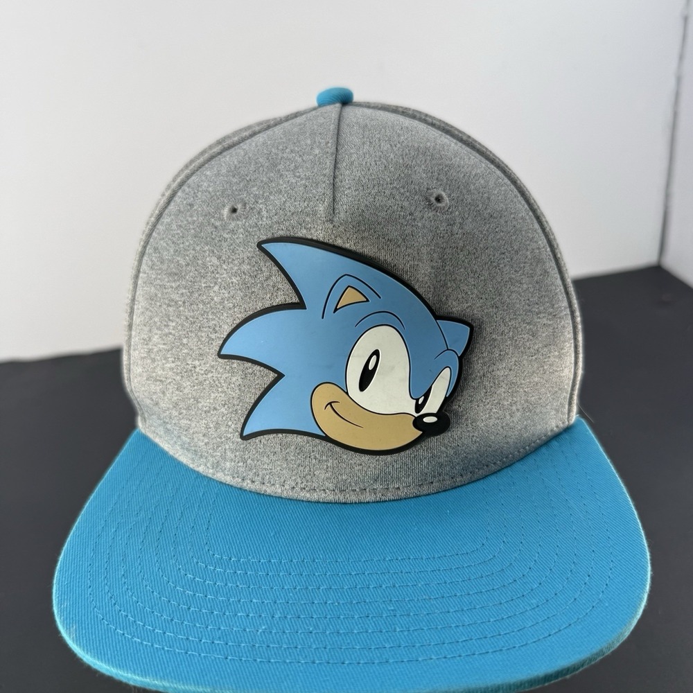 Sonic the Hedgehog Snapback Hat Youth OSFM Grey Blue Rubber Graphic SEGA Cap - Picture 1 of 6
